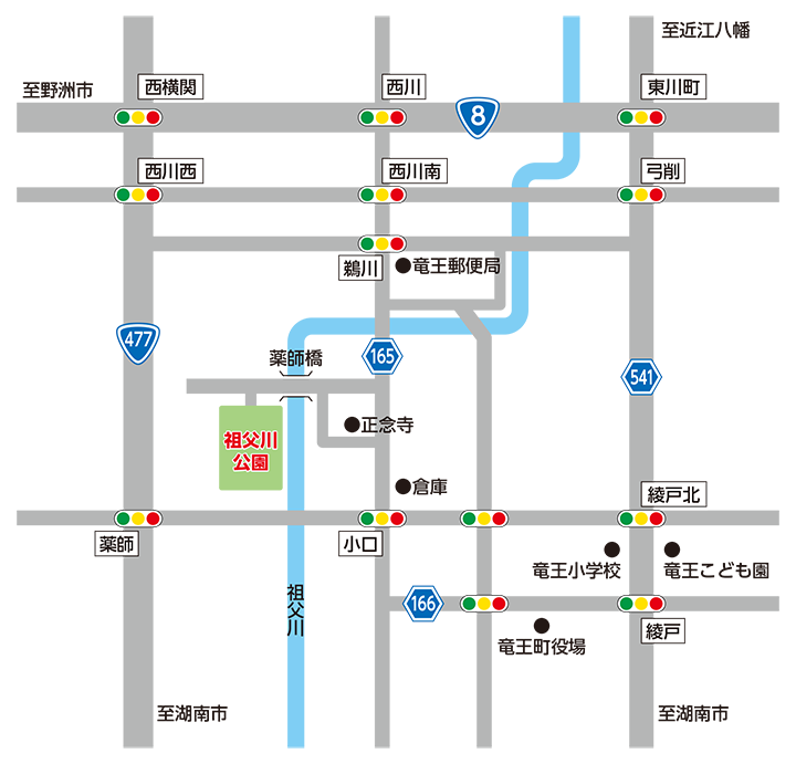 祖父川公園周辺道路地図